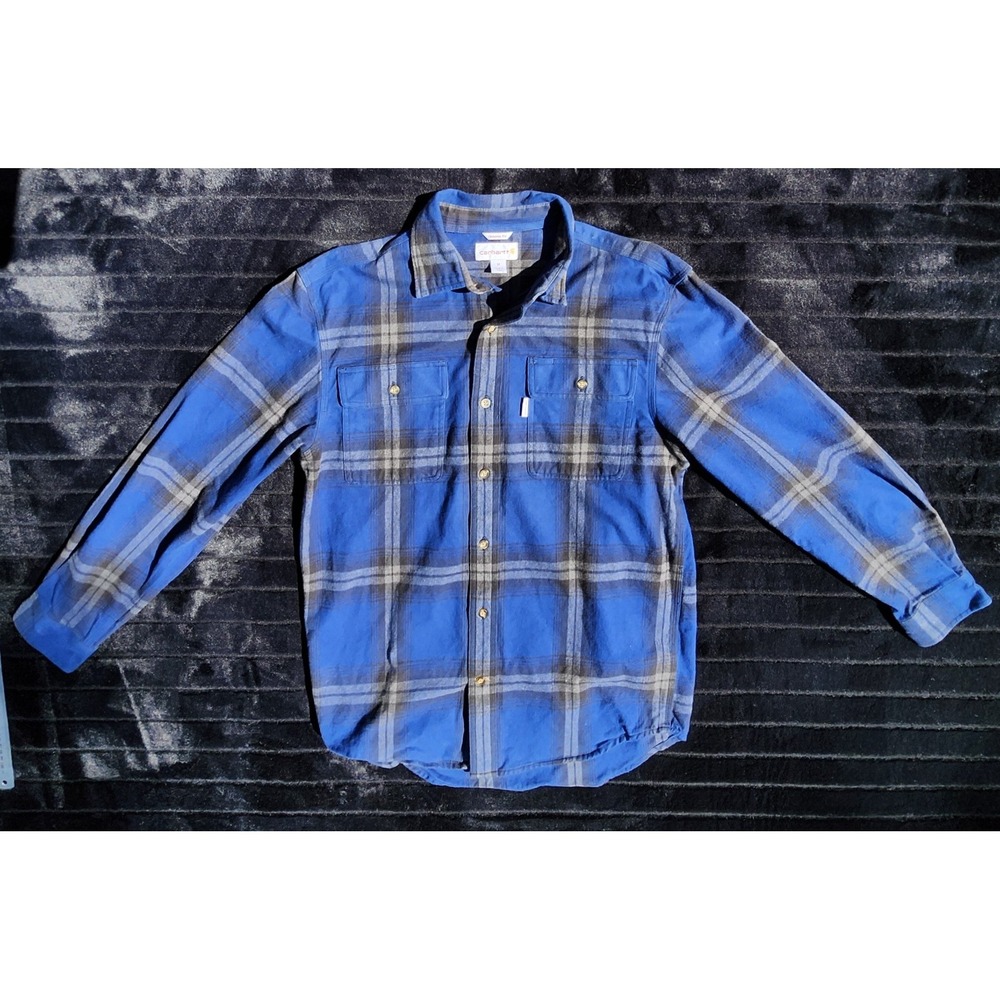 Carhartt Original Fit Button Up Shirt Mens Medium Blue Plaid Long Sleeve